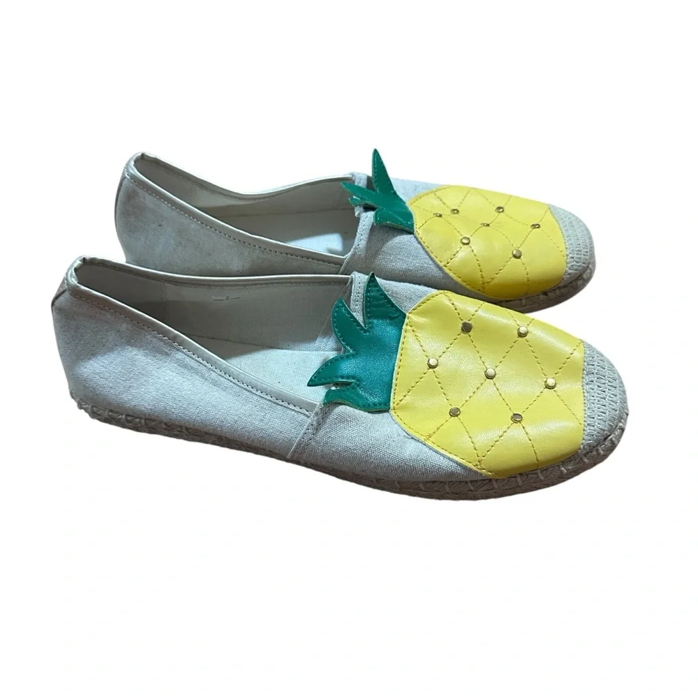 Avon Cushion Walk Pineapple Espadrilles Canvas Flats Slip‎ On Size 9